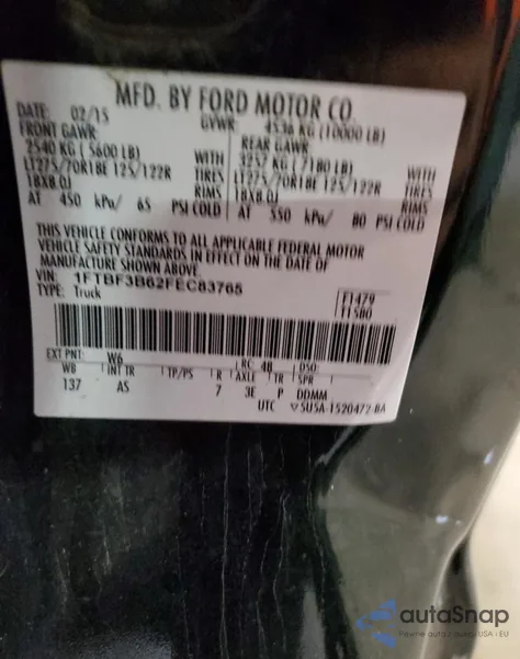 2015 Ford F350 Super Duty z USA, uszkodzony, nr VIN 1FTBF3B62FEC83765